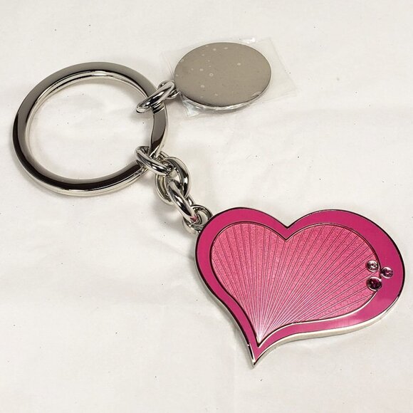 Women's Stunning Polished Silver tone Pink Heart w/ Sparkling Crystal Key Chain - Picture 1 of 6